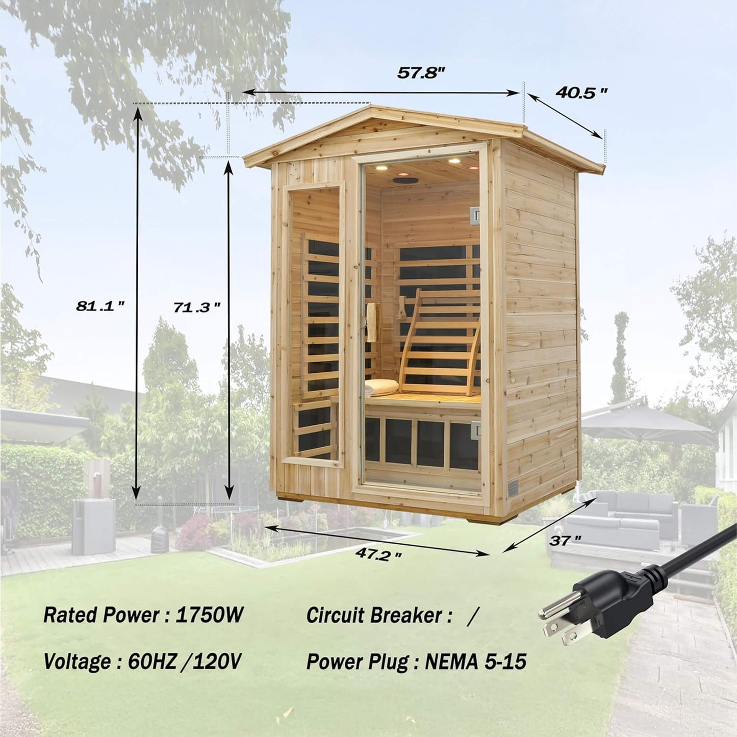 Thermora Vexa Luxury 2-Person Outdoor Low EMF Hemlock Infrared Sauna With Bluetooth And Chromotherapy Light (SAK97318)