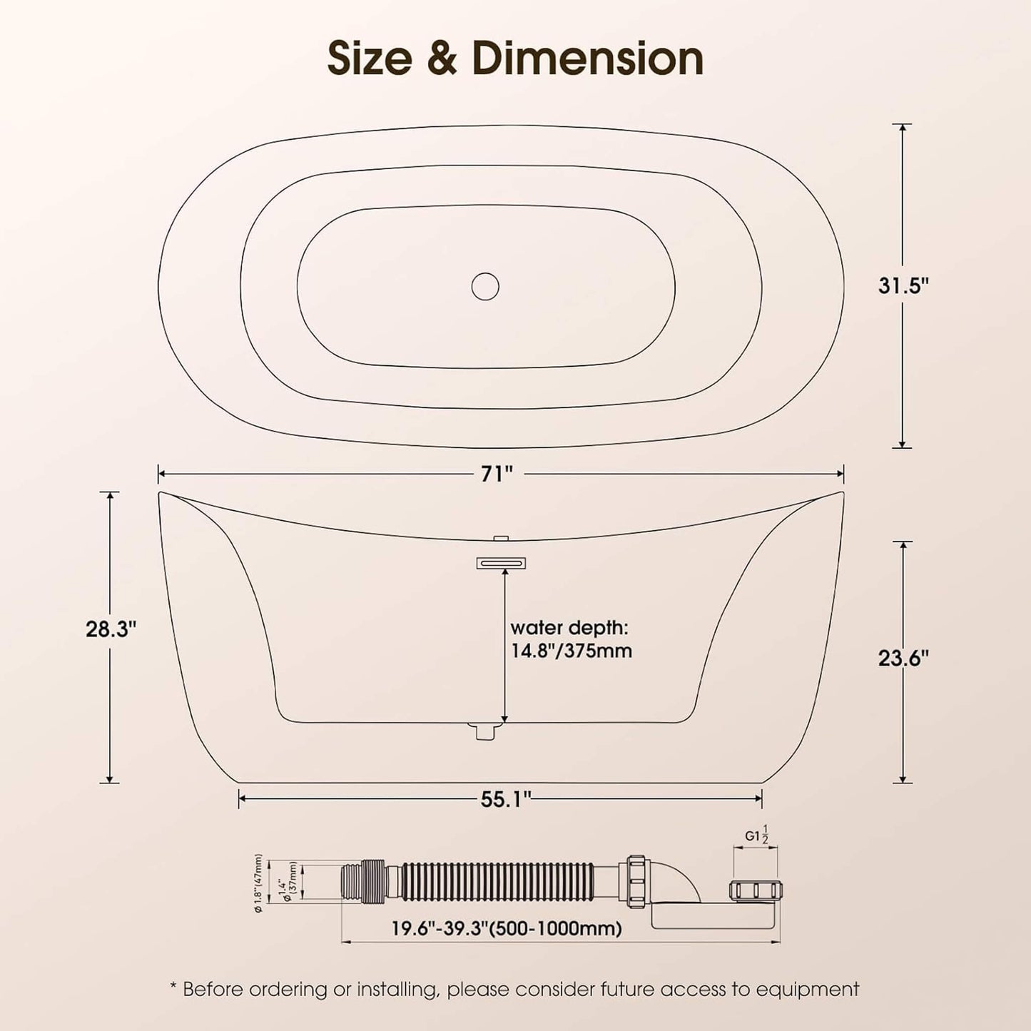 Alora Verano Freestanding Whirlpool Air Bubble LED Massage Bathtub (SAK84026)