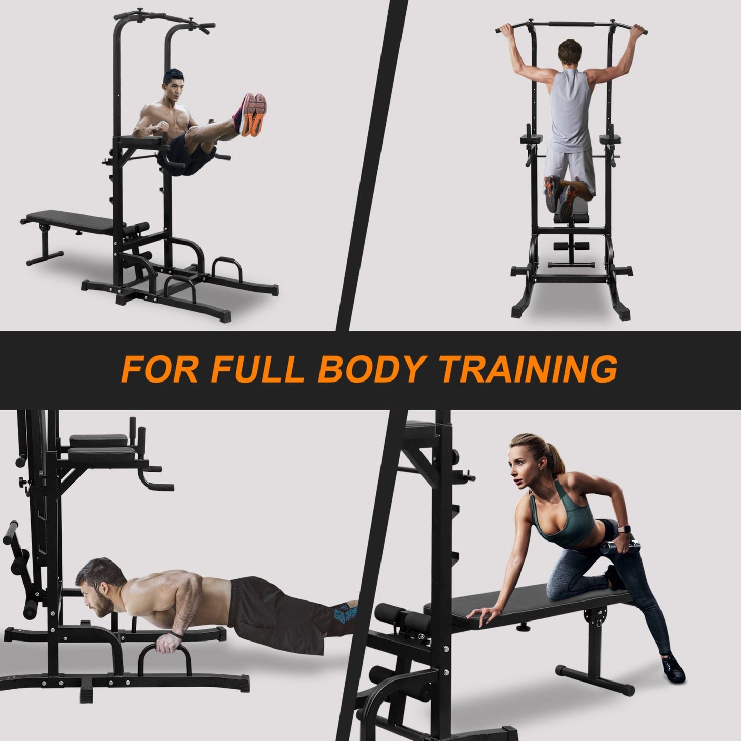 Rovix Power Tower Heavy-Duty Multi-Functional Dip Station With Bench, Pull Up Bar, And Adjustable Height For Home Gyms (SAK64327)