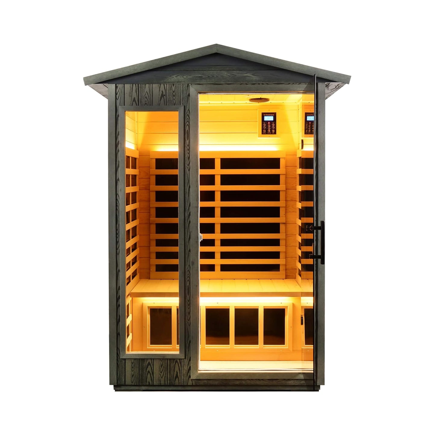 Thermora Riva Premium 2-Person Black Carbonized Walnut Low EMF Far Infrared Outdoor Sauna With Bluetooth Audio And LED Lighting (SAK16850)