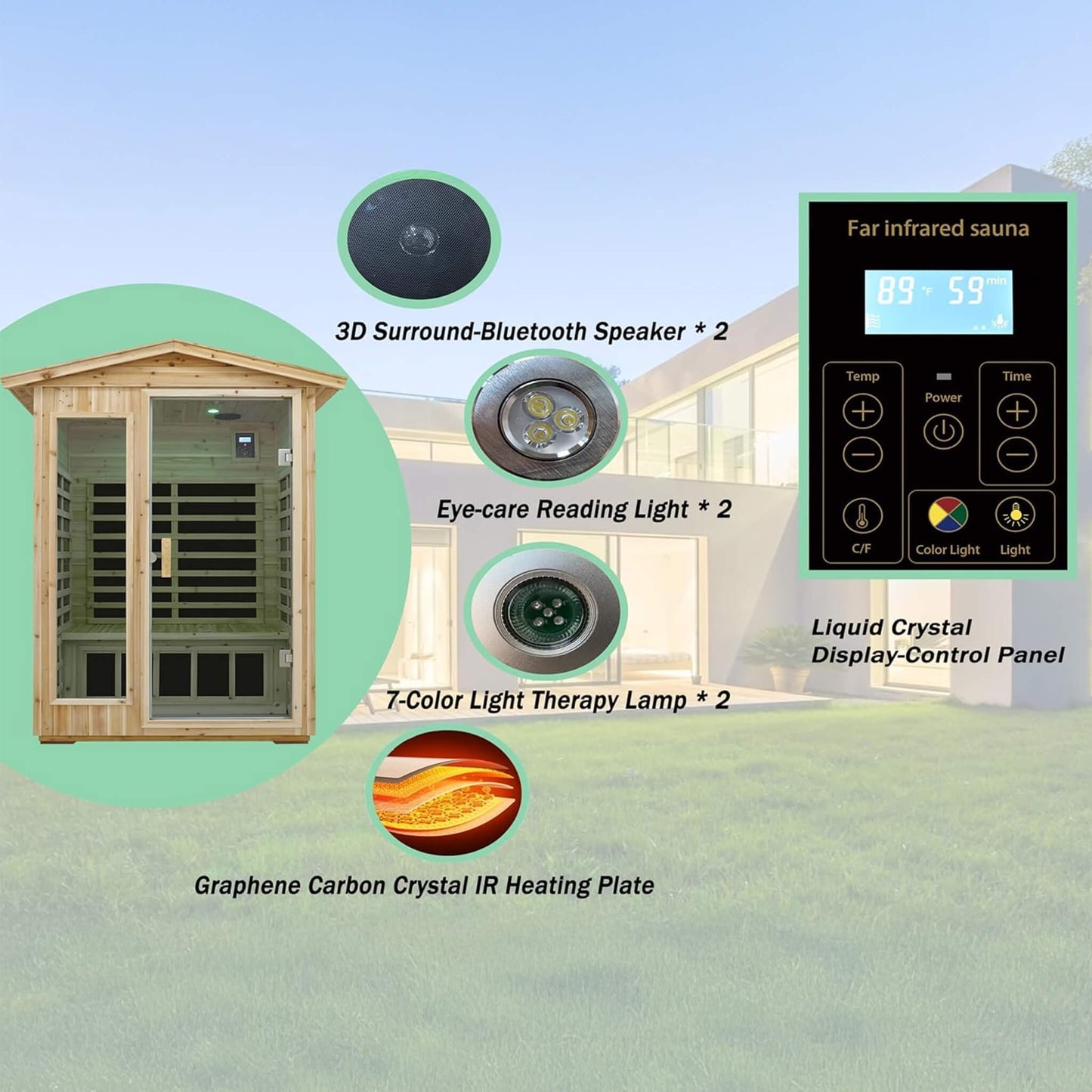 Thermora Vexa Luxury 2-Person Outdoor Low EMF Hemlock Infrared Sauna With Bluetooth And Chromotherapy Light (SAK97318)