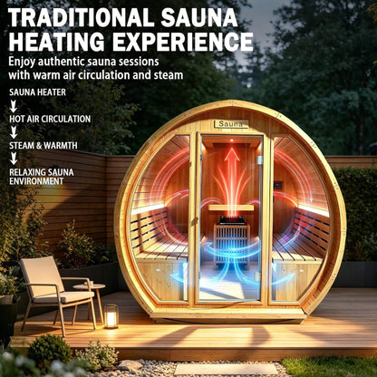 Varenna 6-Person Outdoor Traditional Carbonized Spruce Barrel Sauna (SAK14672)
