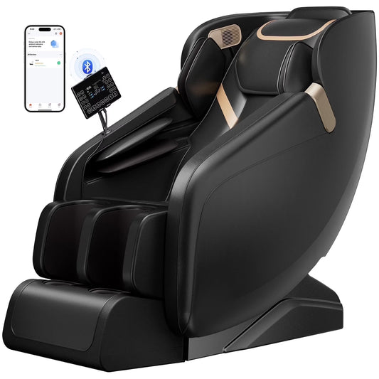 4D Massage Chair Full Body, Zero Gravity Massage Chair with Heat and Foot Massage with Airbags, Kneading, Bluetooth, LCD Touch Control - Black