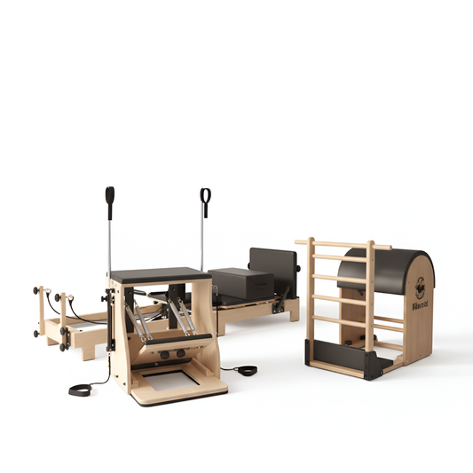Pilates Reformer Machine, Wood Pilates Machine Bed Yoga Exercise Strength Training Equipment with Pilates Chair and Pilates Barrel for Home Workout