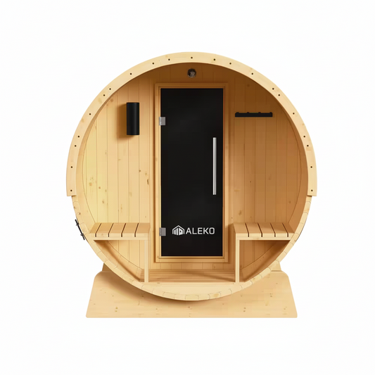 Outdoor Indoor Finland Pine Wet Dry Barrel Sauna 3-5 Person Front Porch Canopy 4.5 Kw ETL Certified Bitumen Shingle Roof