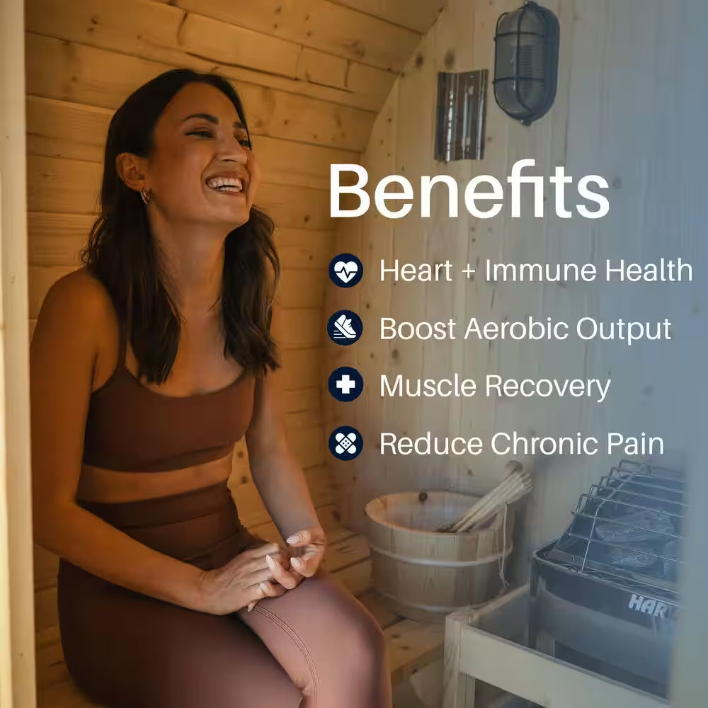 Outdoor Indoor Finland Pine Wet Dry Barrel Sauna 3-5 Person Front Porch Canopy 4.5 Kw ETL Certified Bitumen Shingle Roof