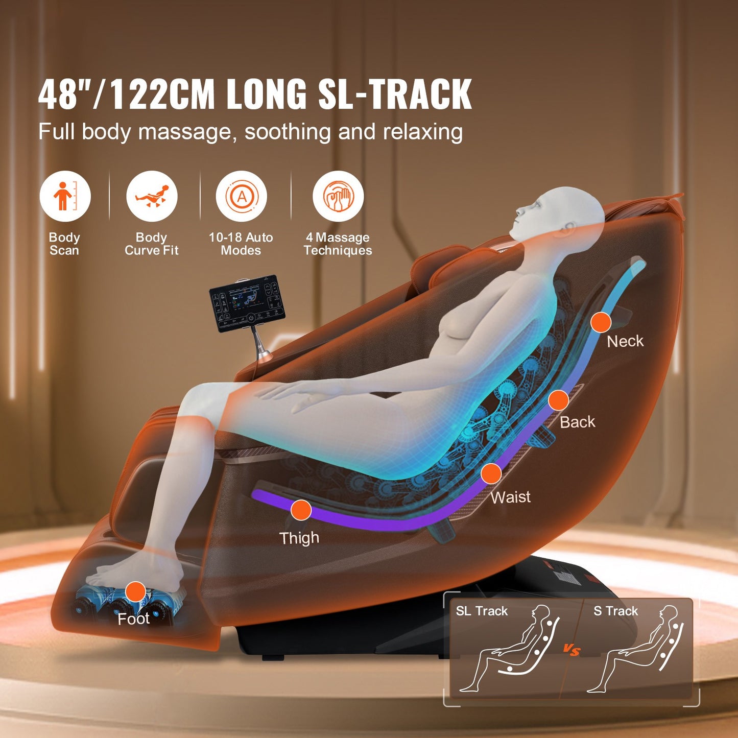 Full Body Massage Chair Zero Gravity 3D Shiatsu Recliner Sl-Track Heat, AI Voice