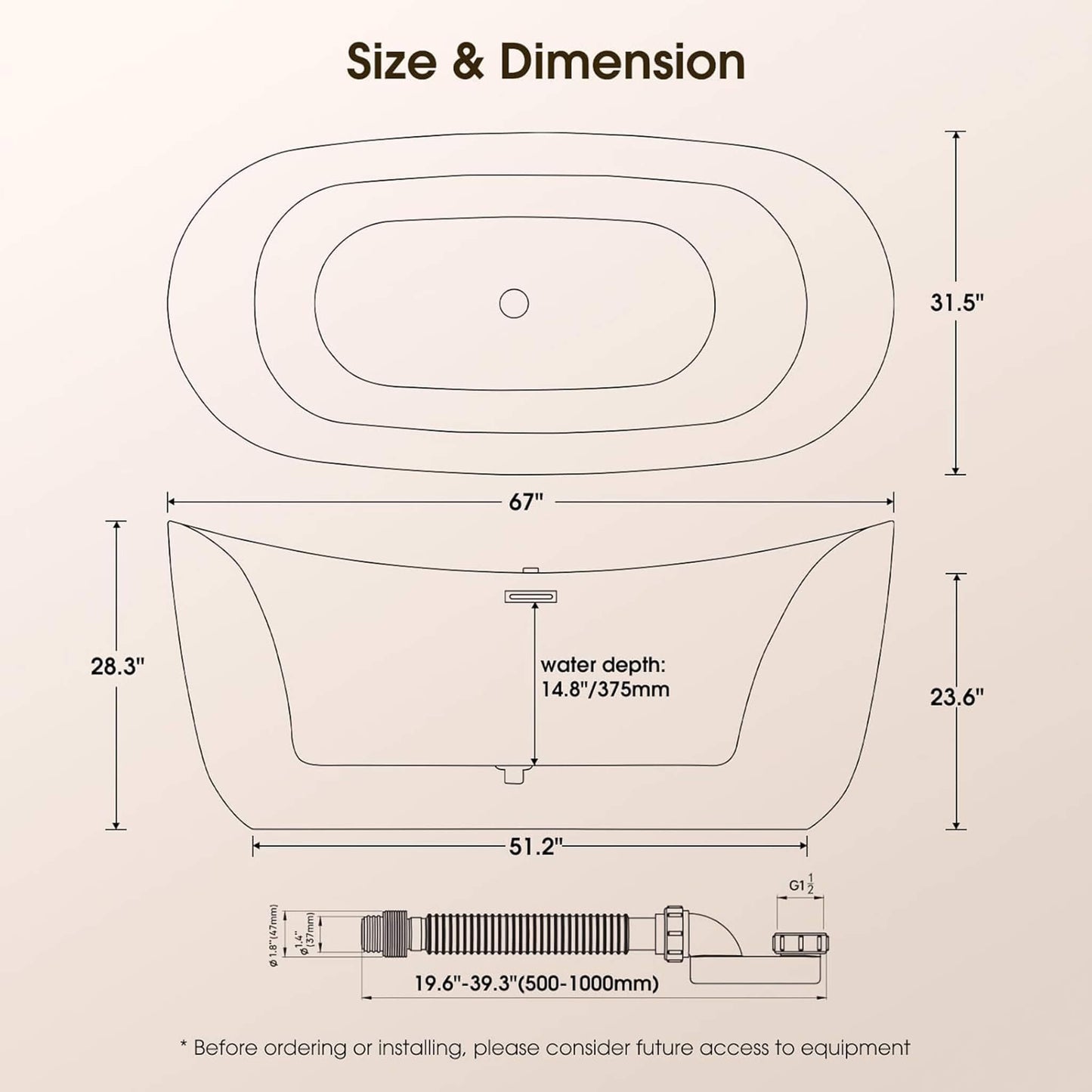 Alora Verano Freestanding Whirlpool Air Bubble LED Massage Bathtub (SAK84026)