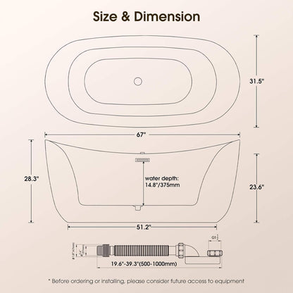Alora Verano Freestanding Whirlpool Air Bubble LED Massage Bathtub (SAK84026)