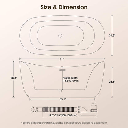Alora Verano Freestanding Whirlpool Air Bubble LED Massage Bathtub (SAK84026)
