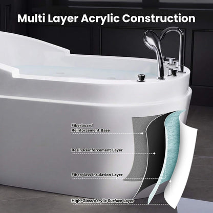 Aqualis Large Premium Acrylic Whirlpool Tub With Air Jets Pillow And Seat (SAK17326)