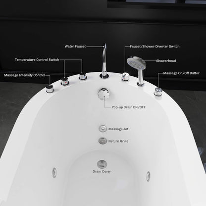 Aqualis Large Premium Acrylic Whirlpool Tub With Air Jets Pillow And Seat (SAK17326)