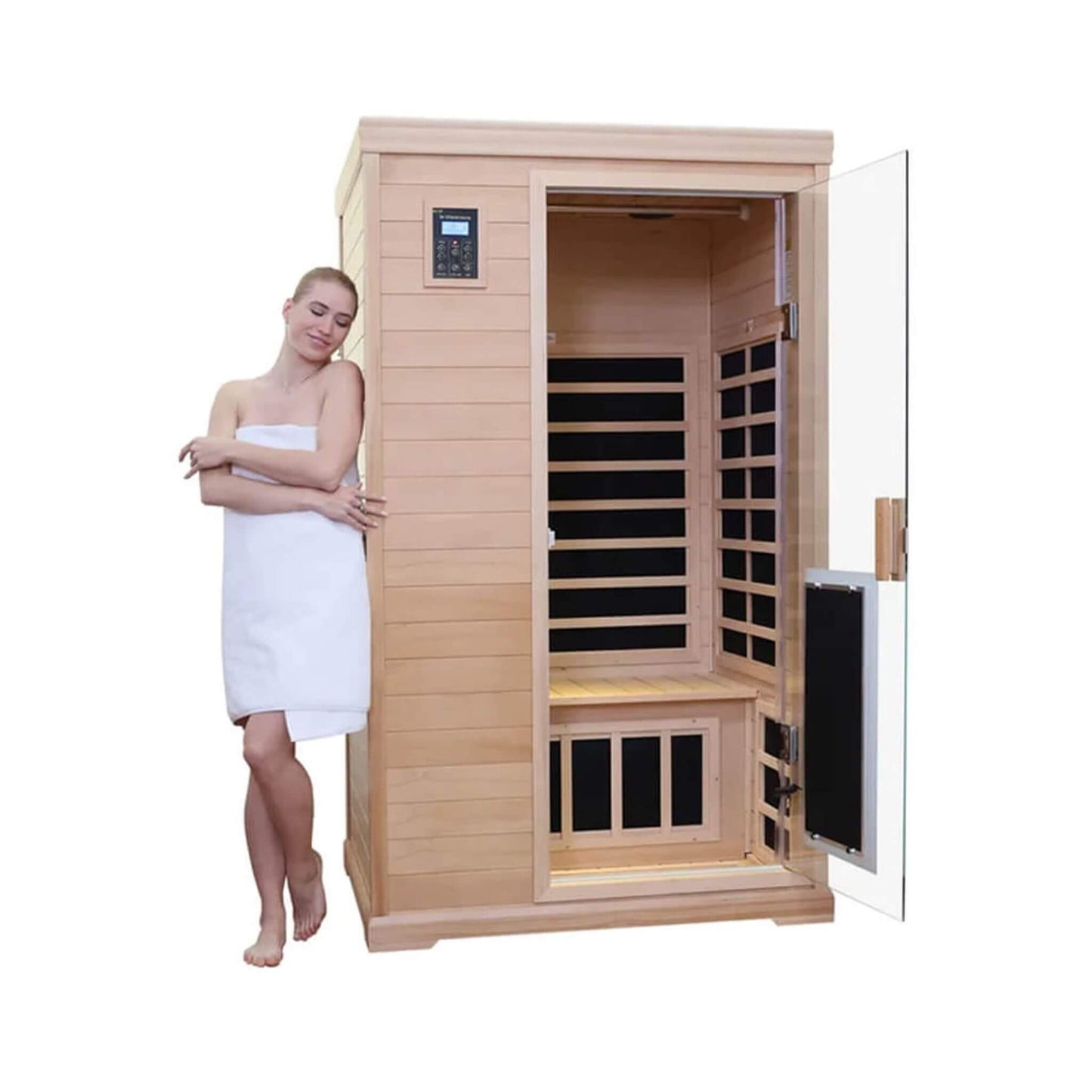 Thermora Ivara Luxury 2-Person Hemlock Wood FAR Infrared Sauna Room W/ Glass Door, 1750W (SAK81525)