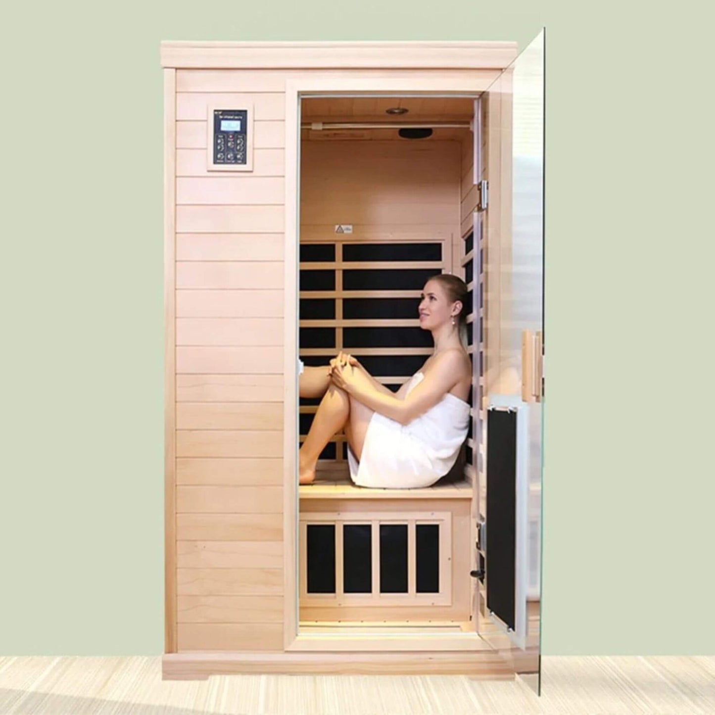 Thermora Ivara Luxury 2-Person Hemlock Wood FAR Infrared Sauna Room W/ Glass Door, 1750W (SAK81525)