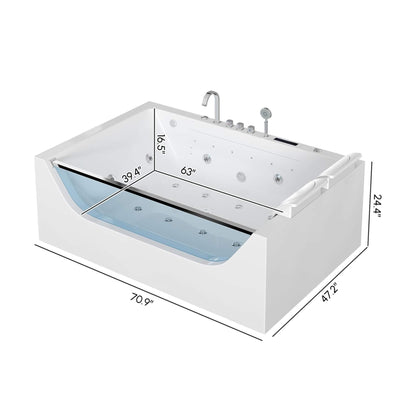Novara 71-Inch Luxury 2-Person Jetted Whirlpool Tub With Massage And Thermostat Control (SAK24590)