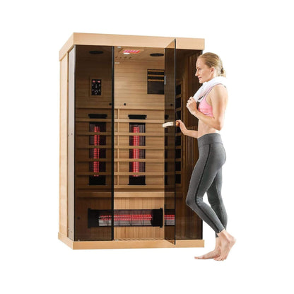 Thermora Valen Luxury 2-Person Low EMF FAR Infrared Heat Wood Home Personal Spa Sauna W/ Panoramic Tempered Glass, 2000W (SAK27481)