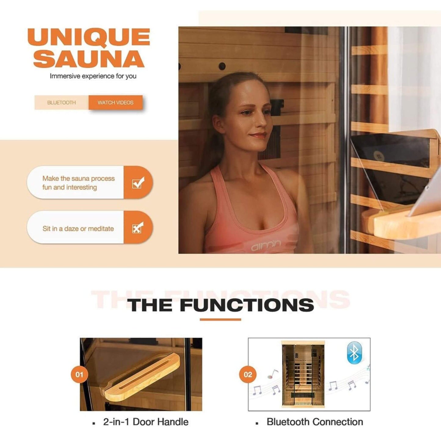 Thermora Valen Luxury 2-Person Low EMF FAR Infrared Heat Wood Home Personal Spa Sauna W/ Panoramic Tempered Glass, 2000W (SAK27481)