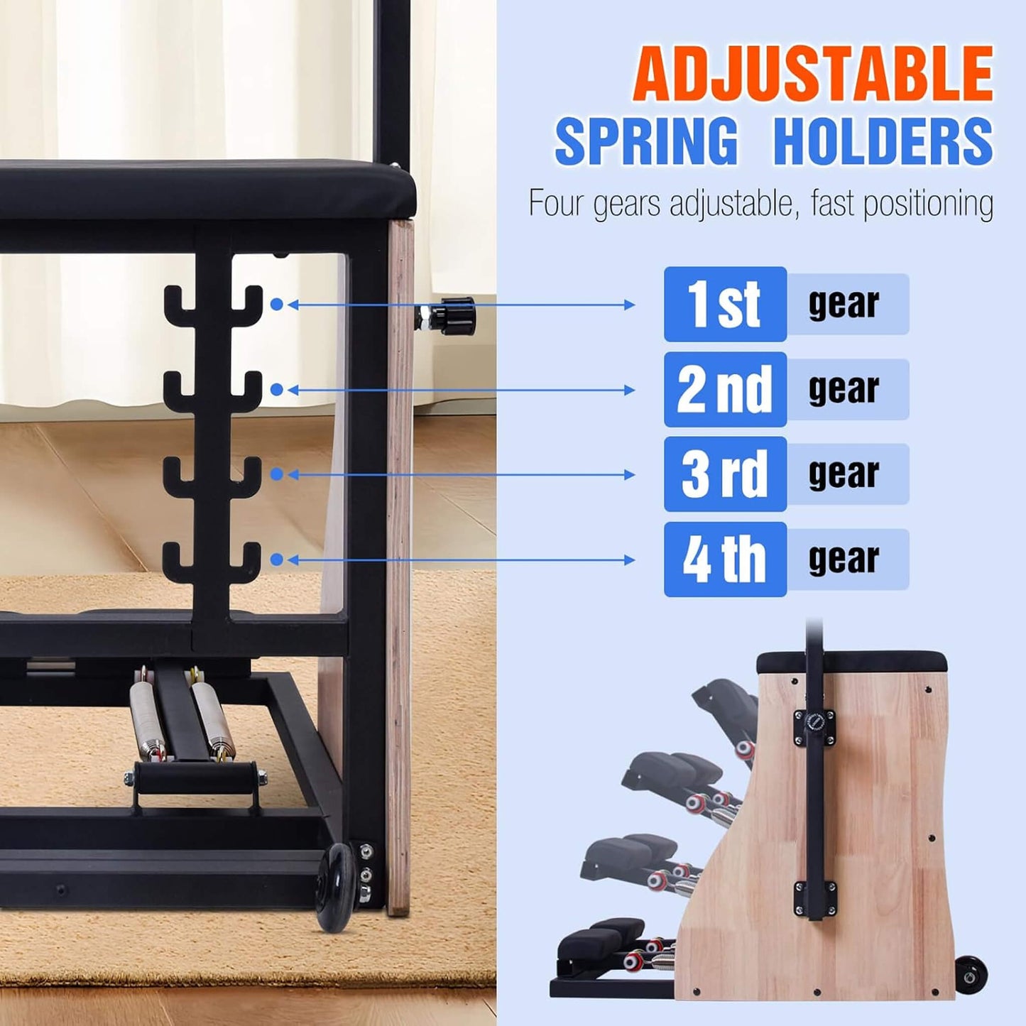 Core Pilates Multifunctional Solid Wood Pilates Reformer Chair With Adjustable Springs And Split Pedals (SAK27581)
