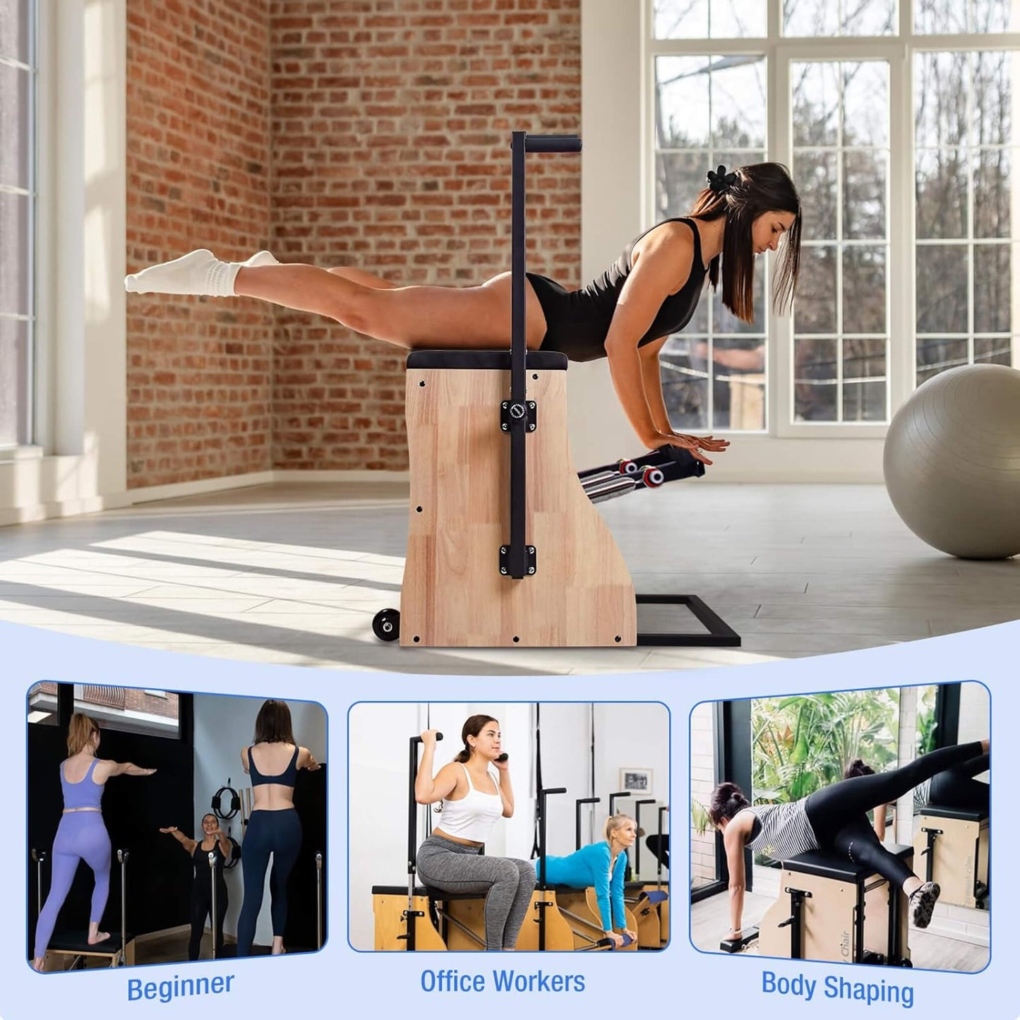 Core Pilates Multifunctional Solid Wood Pilates Reformer Chair With Adjustable Springs And Split Pedals (SAK27581)