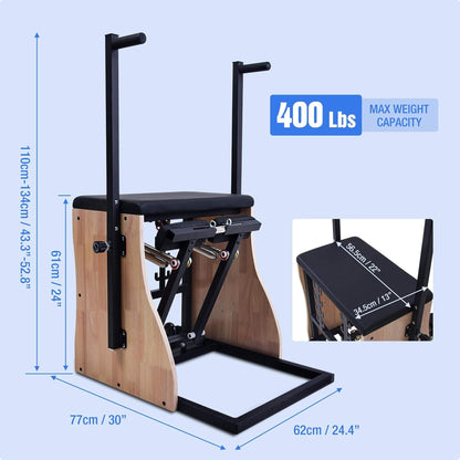 Core Pilates Multifunctional Solid Wood Pilates Reformer Chair With Adjustable Springs And Split Pedals (SAK27581)