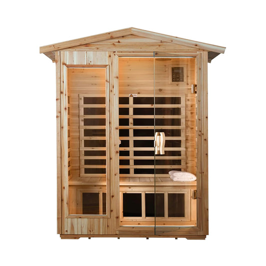 Thermora Zorin Premium 2-Person Indoor Outdoor Low EMF FAR-Infrared Hemlock Wood Personal Home Sauna Spa, 1750W (SAK27451)