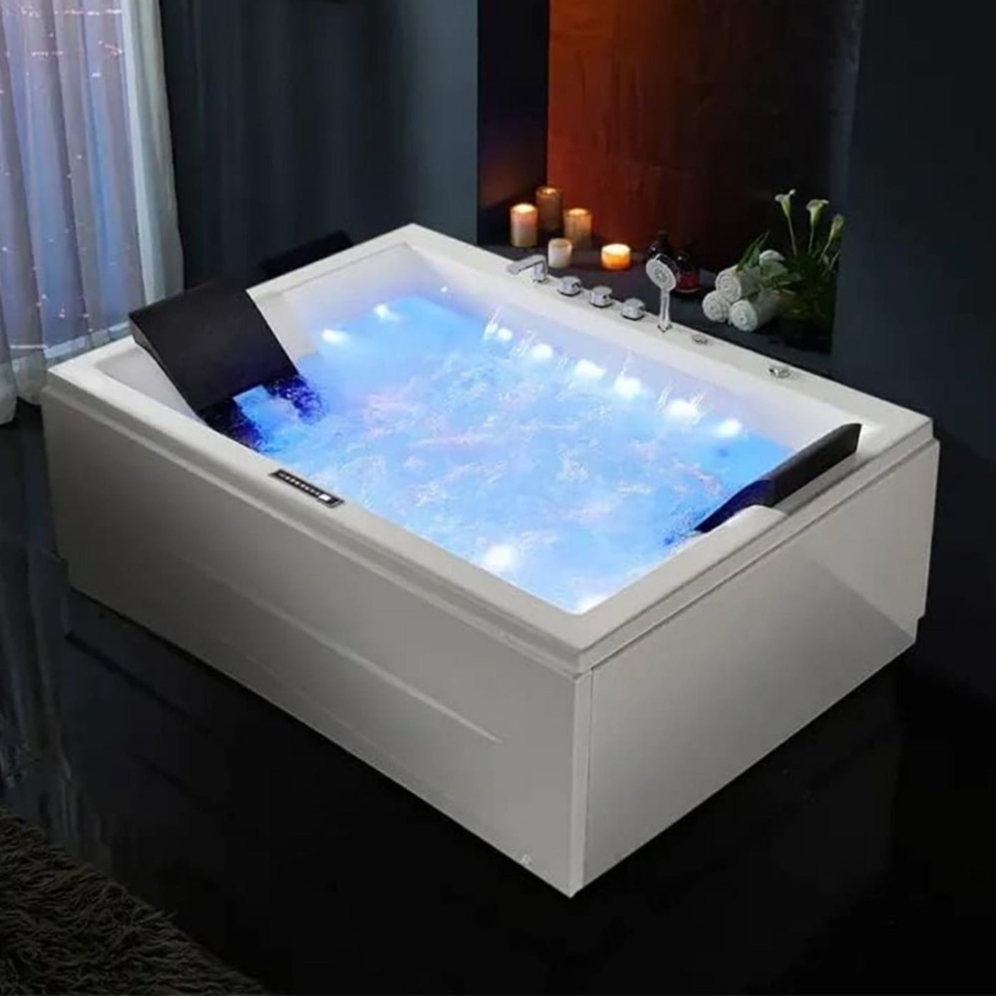 Alora Luxara 71-Inch Premium Modern Acrylic Soaking Bathtub With Bubble Jets And LED Lighting (SAK26415)