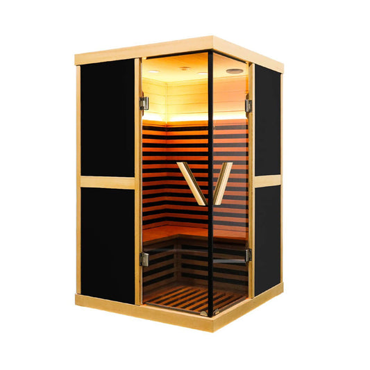Thermora Helix Premium Large 2-Person V-Shaped FAR Infrared Sauna Room With Double Glass Doors, 1980W (SAK96413)