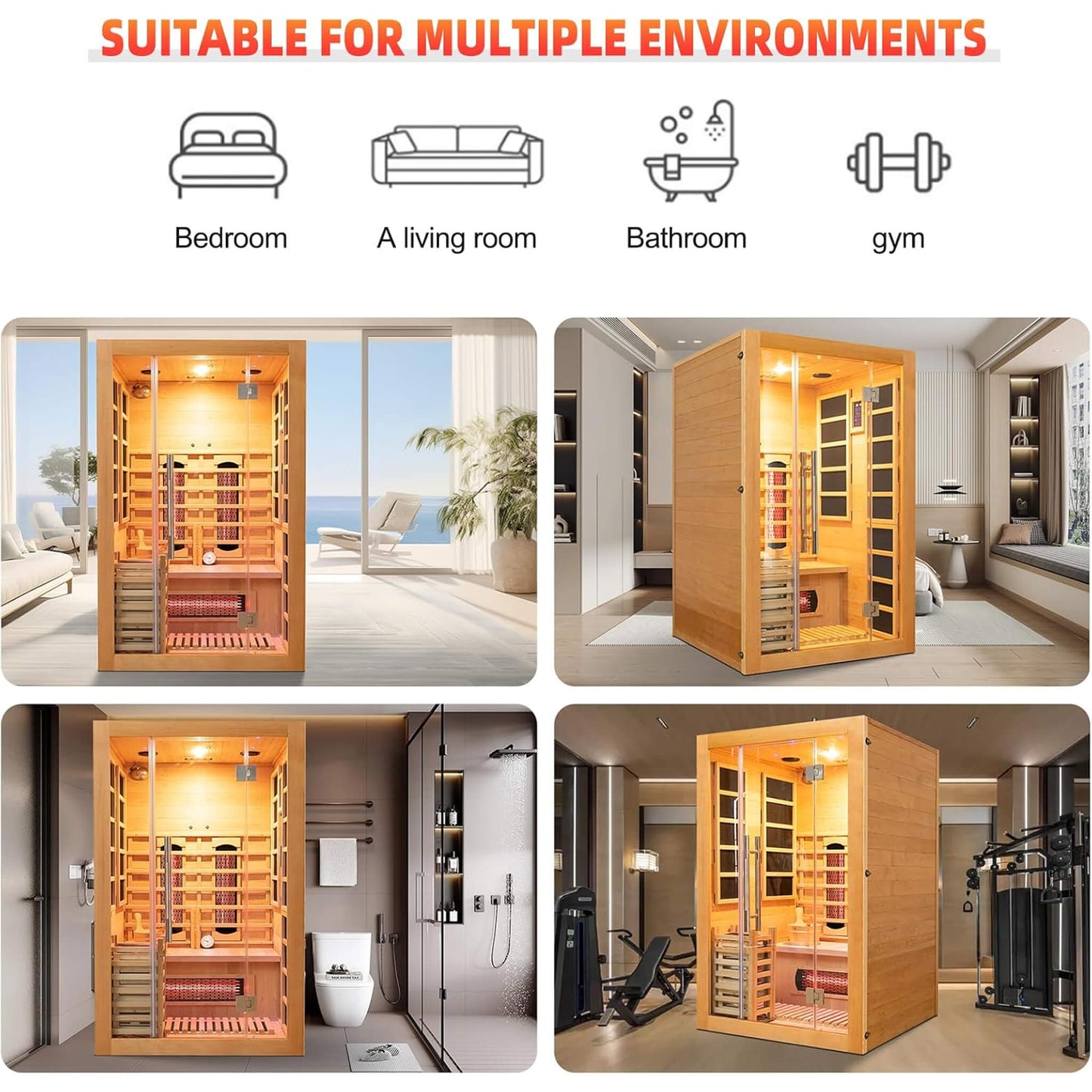 Rövia Aurora 3-Person Indoor Hybrid Sauna Room With Infrared And 4.5KW Steam Heater (SAK41592)