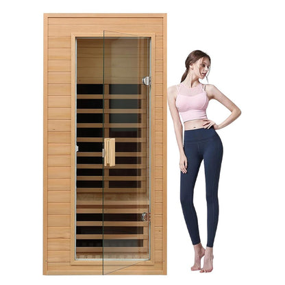 Thermora Elara Premium 1-Person Indoor Low EMF FAR Infrared Heat Hemlock Wood Personal Home Spa Sauna, 1200W (SAK27463)
