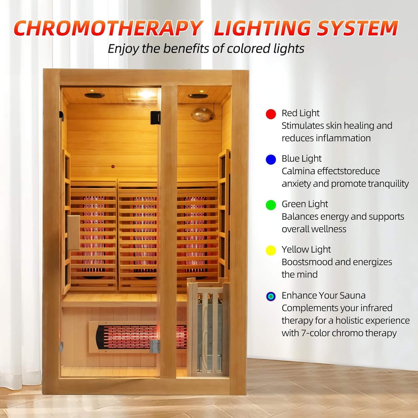 Rövia Luma 2-Person Indoor Hybrid Sauna Room With Infrared And 3.5KW Steam Heater (SAK83750)