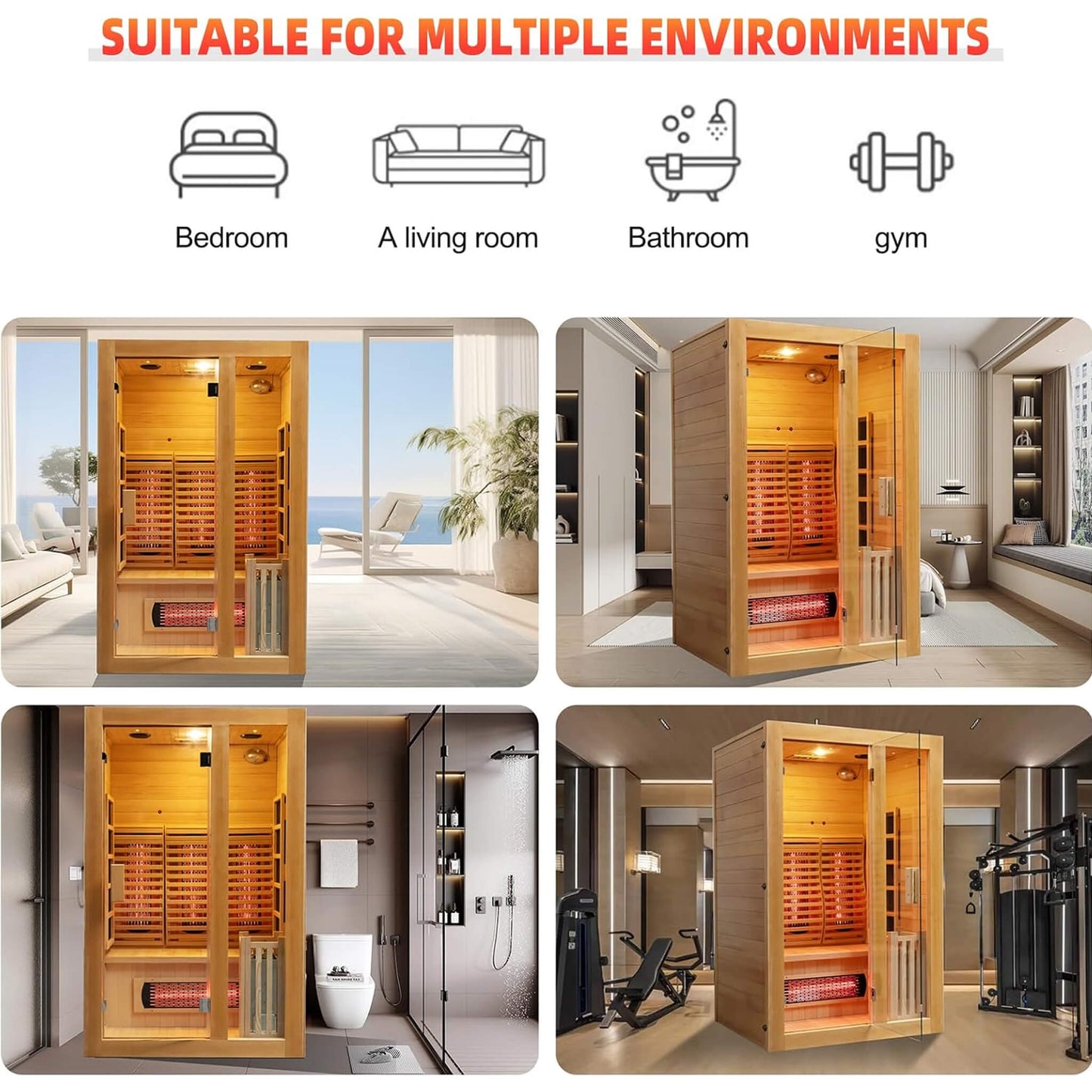 Rövia Luma 2-Person Indoor Hybrid Sauna Room With Infrared And 3.5KW Steam Heater (SAK83750)