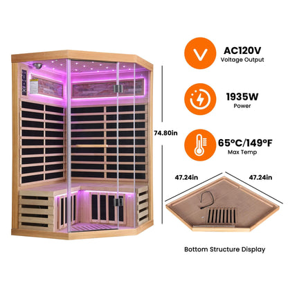 Ember Premium Canadian Hemlock 2-Person Indoor Infrared Sauna Room With Glass Front (SAK21495)