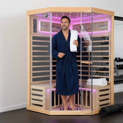 Ember Premium Canadian Hemlock 2-Person Indoor Infrared Sauna Room With Glass Front (SAK21495)