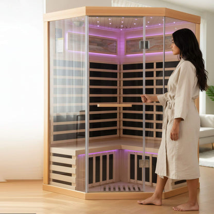 Ember Premium Canadian Hemlock 2-Person Indoor Infrared Sauna Room With Glass Front (SAK21495)